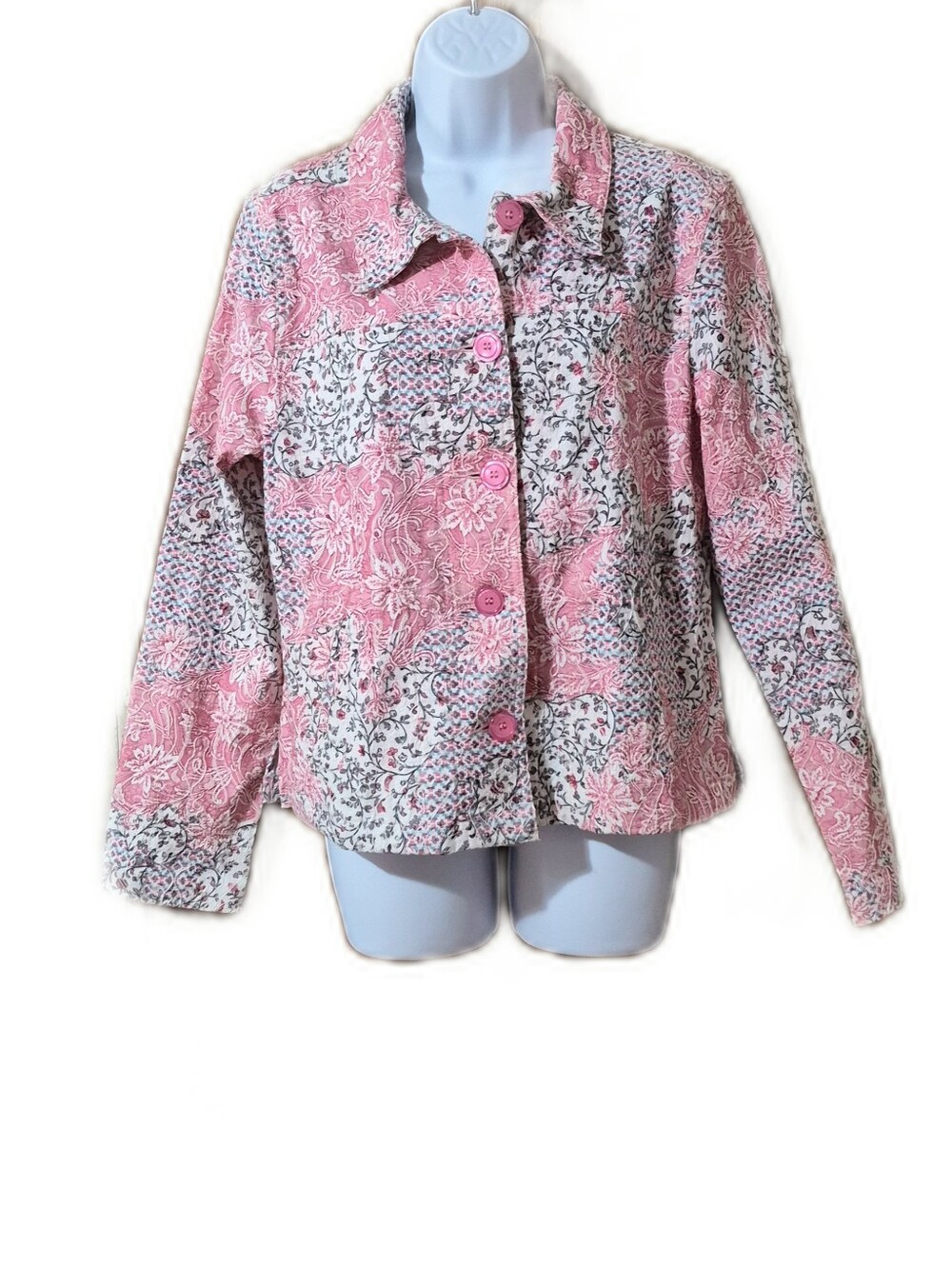 Baxter & Wells Womens Lightweight Pink Floral Patchwork Jacket Button Closure